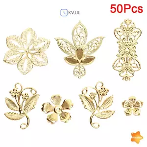 50 Chiếc Vintage Lá Kim Loại Filigree Hoa Lát Quyến Rũ Thủ Công DIY Trang Sức Làm Mới