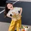 Bé gái mùa hè phong cách mới Phong cách công chúa Ngôi sao Người khâu áo thun ngắn tay + Quần ống rộng thời trang Bộ đồ hai mảnh