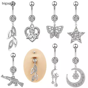 Bigapple Zircon Trái Tim Mặt Trăng Tòn Ten Bụng Nút Nhẫn Thép Không Gỉ Rốn Xuyên Trang Sức RDG