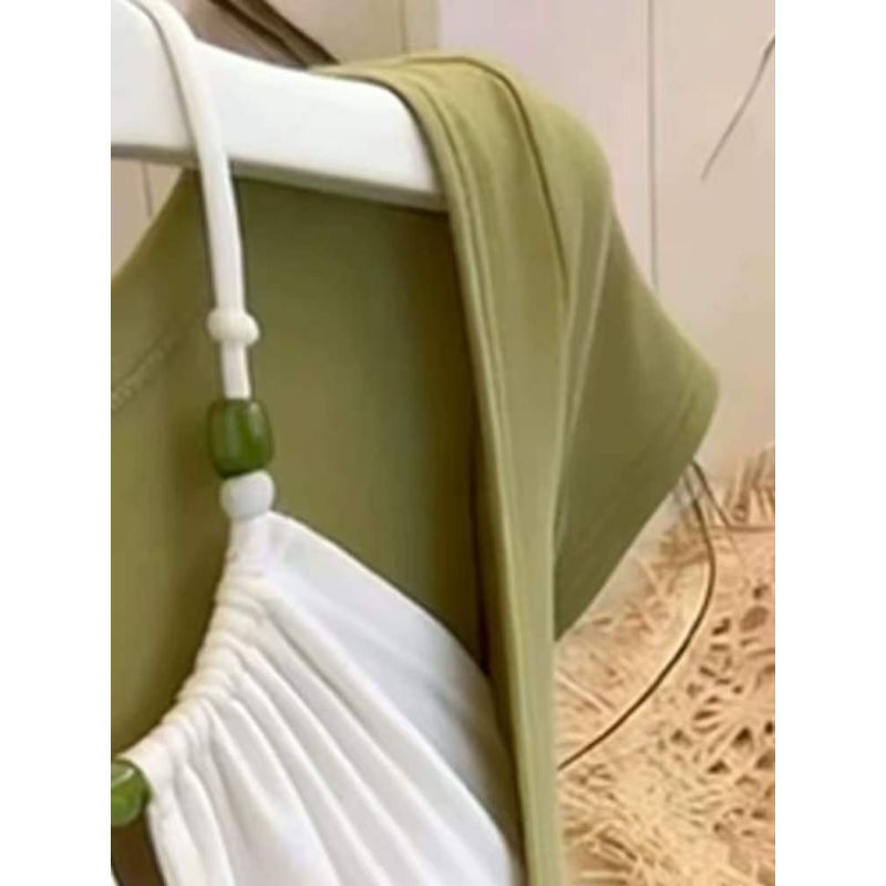 [Hàng mới về] Phiên bản Hàn Quốc Thiết kế đi lại Cảm giác tương phản Màu sắc Khâu giả Áo thun ngắn tay hai mảnh nữ mùa hè 2026 Phong cách mới Slim