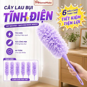 Cây Lau Bụi Tĩnh Điện Hút Bụi Kèm 6 Đầu Chổi Thay Thế, Chổi Phủi Bụi Nội Thất Ô Tô Hút Lông Tóc Đa Năng