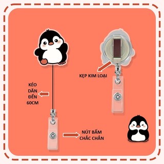 Móc - Kẹp bảng tên HSSV, nhân viên - yoyo có thể kéo dãn nhựa acrylic họa tiết cánh cụt đen M26
