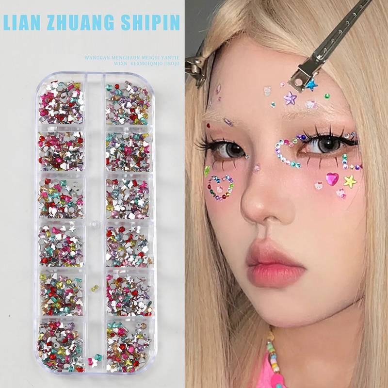 Tinh thể cá tuyết tự dính mặt & cơ thể đá quý dán Rhinestone lễ hội trang điểm hình xăm