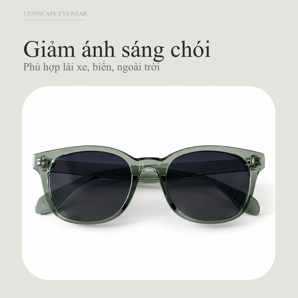 Lensscape Kính mát phân cực dáng tròn bo gọng TR90 tròng PC UV400 dùng khi đi nắng ban ngày