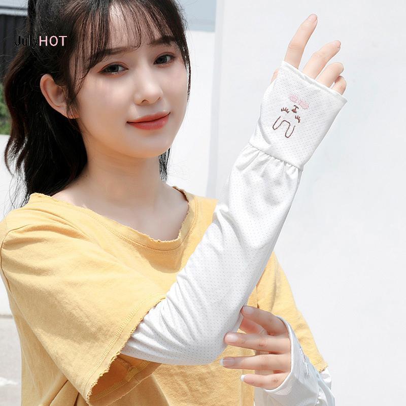 JULYHOT Bao tay lụa lạnh hè chống nắng nam nữ, tay áo dài chống tia UV, ống tay đi xe đạp, mát mẻ, thiết kế không ngón