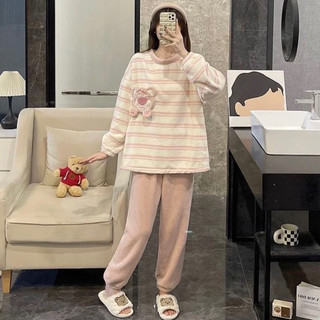 [Pre-Order]-Bộ Ngủ Lông Dễ Thương Hoạ Thêu Gấu ấm áp nhẹ nhàng dễ thương