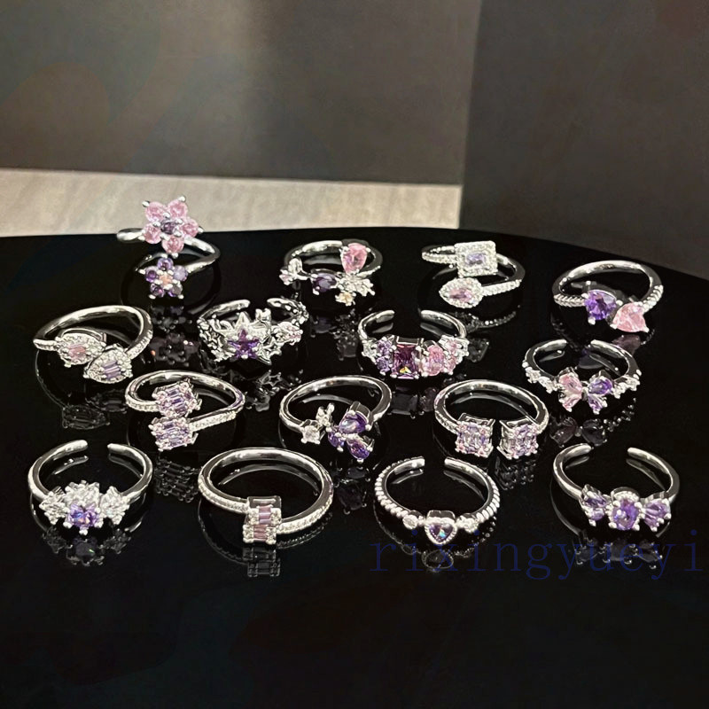 [RYX] Nhẫn bướm phong cách bé gái màu hồng sang trọng nhẹ nhàng màu tím ngọt ngào Nhẫn mở Zircon thời trang