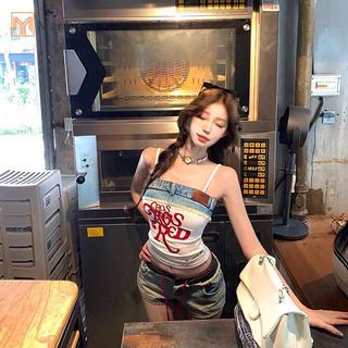 Marbit Camisole Denim Retro In Chữ, Phong Cách Gợi Cảm Cho Mùa Hè