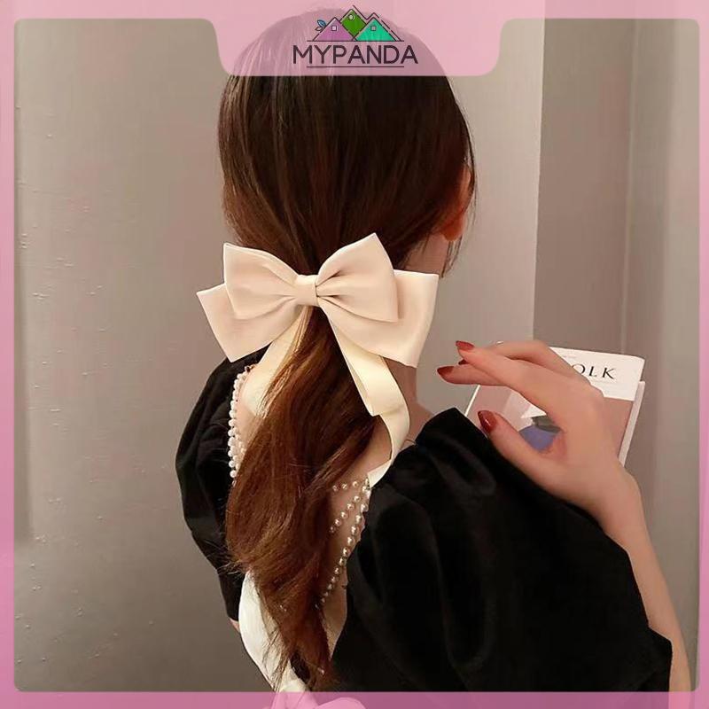 MYPANDA Nữ Tính Khí Thanh Lịch Satin Nơ Ruy Băng Kẹp Tóc Cho Nữ Lưng Mùa Xuân Kẹp Tóc Mũ Phụ Kiện Tóc Thời Trang.