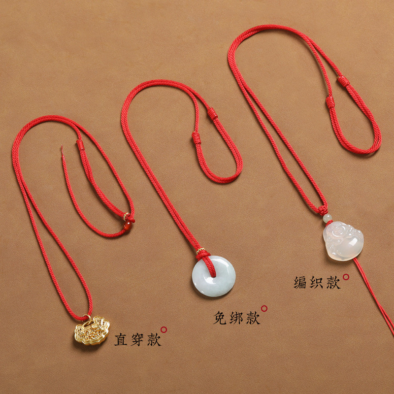 Dây chuyền đỏ handmade với khóa ngọc và mặt dây chuyền ngọc, phù hợp nam giới