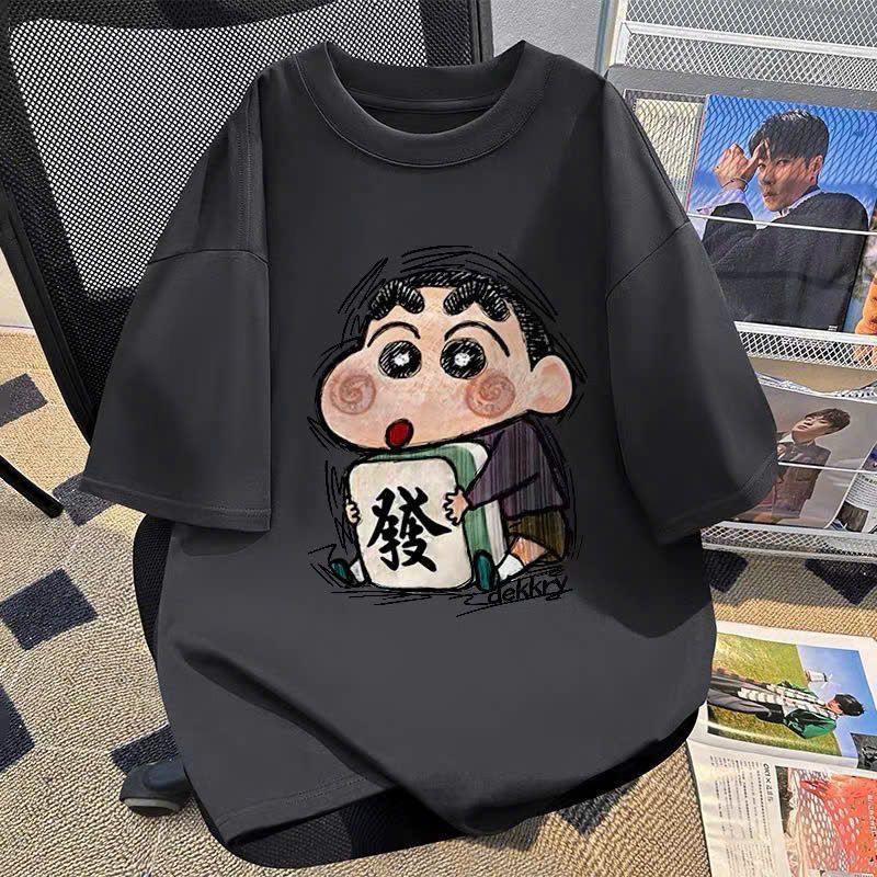 Áo phông unisex tay lỡ chất cotton su thoáng mát-hình chú bé shinn dễ thương