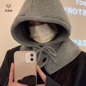Mũ Balaclava mùa đông Mũ trùm đầu dệt kim ấm áp Mũ trùm đầu nữ màu trơn Áo chui đầu cổ một mảnh Mũ Cashmere ngoài trời [Mina]