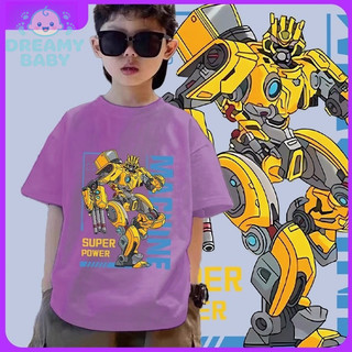 COD✅ (Hồ Chí Minh)  Áo thun bé trai in hình Transformers Bumblebee, cổ tròn siêu rộng, chất cotton mềm mại và thoải mái.