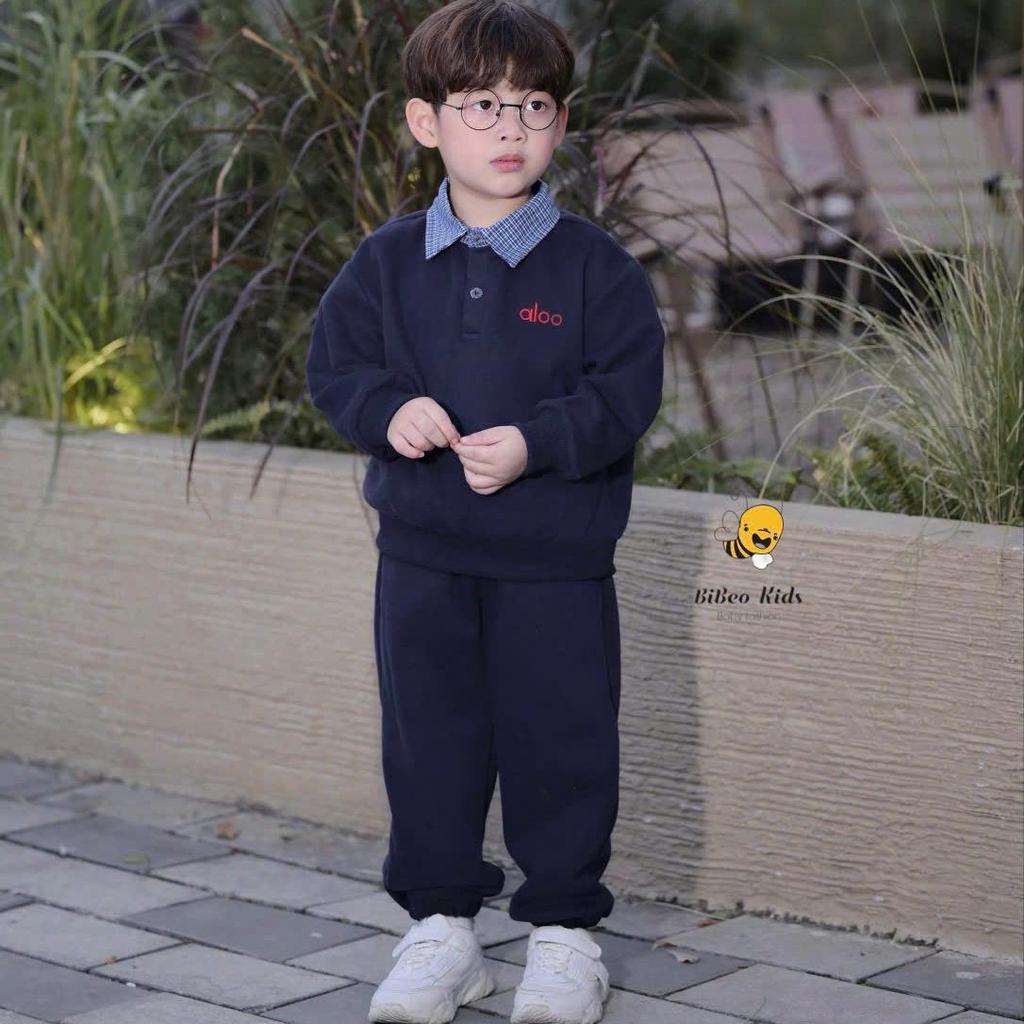 [BiBeo Kids] Bộ Quần Áo NỈ ALOO PHỐI CỔ SƠ MI  cho bé trai ,Bộ quần áo dài tay cho bé