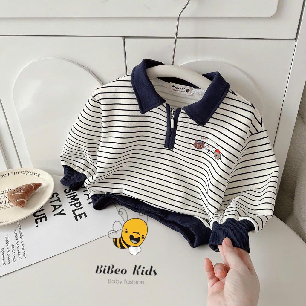 [BiBeo Kids] Bộ Quần Áo POLO THU ĐÔNG KẺ NGANG KÉO KHÓA cho bé trai ,Bộ quần áo dài tay cho bé