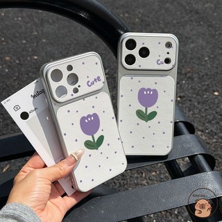 Dành Cho Realme C85 Pro C75 C75X C73 C71 C67 C65S C65 C63 C61 C55 C53 C51 C51S C35 C33 C30S Ốp Điện Thoại Cửa Sổ Nhìn Lớn Da PU Dễ Thương Hoa Tulip Tím Chấm Bi Vỏ