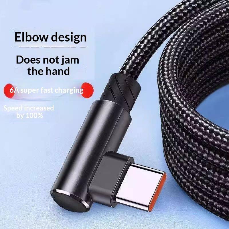 Cáp sạc nhanh USB JINHF Type C 6A Dây bện Nylon 90 độ cho tổ chức bàn chơi game HOT