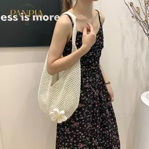 PNPIA- Túi Tote Đi Biển Dệt Kim Bohemian Rỗng Ra Dệt Handmade Mùa Hè Đeo Vai Túi Xách Nữ Kỳ Nghỉ Du Lịch