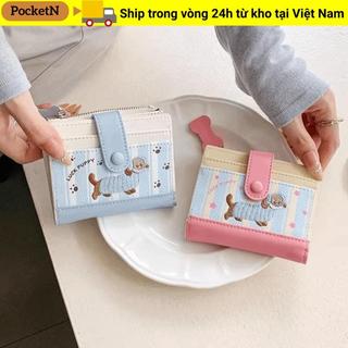 Ví đựng tiền xu POCKETN, Dachshund In Dopamine Ví ngắn màu, Ins PU Dây kéo hoạt hình chó nhỏ Túi đựng đồ nữ Cô gái