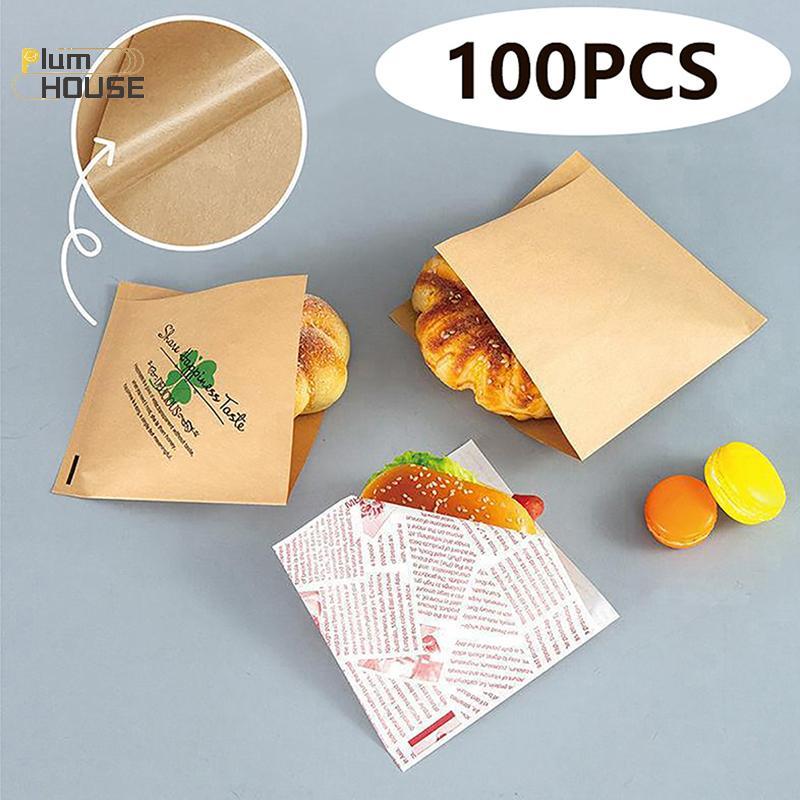 PlumHOUSE 100 Chiếc Hình Tam Giác Giấy Kraft Paaging Sandwich Chống Dầu Donut Bánh Mì Hamburger Túi Dùng Một Lần Nhà Bếp Tiệc Nhà Hàng VN