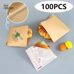 PlumHOUSE 100 Chiếc Hình Tam Giác Giấy Kraft Paaging Sandwich Chống Dầu Donut Bánh Mì Hamburger Túi Dùng Một Lần Nhà Bếp Tiệc Nhà Hàng VN