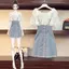 Size Lớn Fat Sister Mùa Hè Phong Cách Mới Phù Hợp Với Nữ Phong Cách Phương Tây Áo Sơ Mi Mỏng Hơn Giảm Tuổi Dây Đeo Denim Bộ Đồ Hai Mảnh