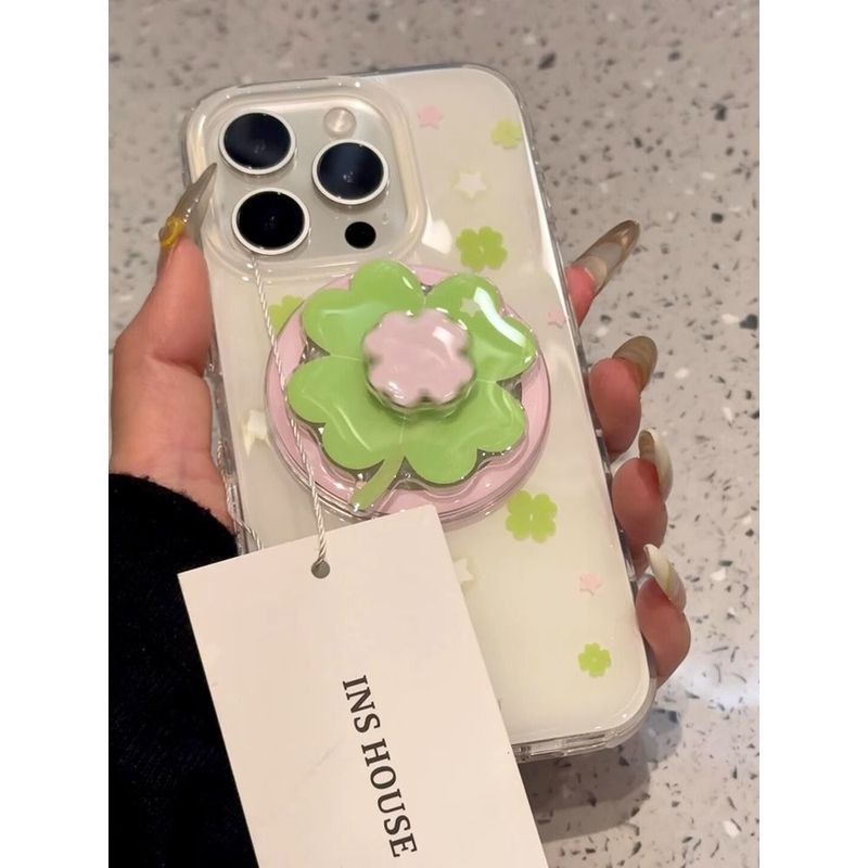 Xoay Lucky Bốn Lá Cỏ Ba Lá Từ Tính Apple 16promax Ốp Lưng Điện Thoại 15 / 13 / 14Plus / 12 Nữ 11 Mùa Hè x