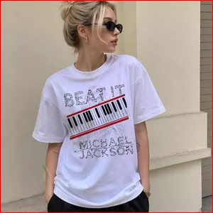 GC1 Michael Jackson Beat It Piano Keys 220g Áo thun cotton dày King of Pop Music Tee tay ngắn hàng đầu GC1