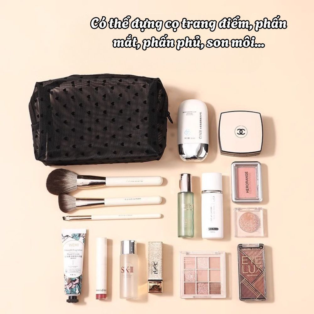 Túi Đựng Mỹ Phẩm Du Lịch Trong Suốt HomeMate, Túi Lưới Chống Nước Đựng Skincare Họa Tiết Chấm Bi