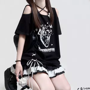 Hot Girl Phong Cách Đen Đeo Chéo Không Dây In Hình Bướm Phối Ren Rời Tất Cả Trận Đấu Áo Thun Nữ Mỏng Hơn Nhìn Top 5.19
