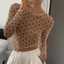 EBINLANDS Nhìn xuyên thấu, Áo thun dài tay thời trang bằng vải Sheer, chấm bi cổ tròn Slim Fit Top nữ