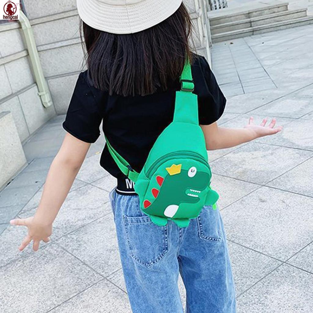Túi đeo ngực trẻ em Túi đeo chéo Túi đeo chéo hình khủng long hoạt hình Kawaii có khóa kéo cho du lịch ngoài trời hàng ngày