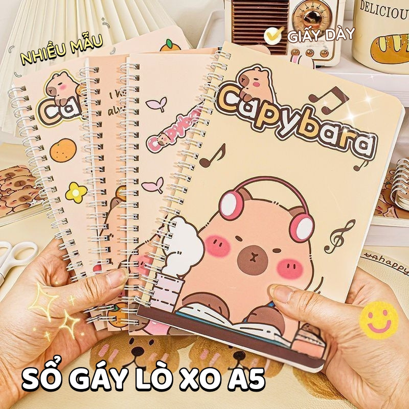 Vở Lò Xo A5 Capybara Kẻ Ngang – Sổ Tay Ghi Chép Cute 60 Trang vở kẻ ngang Dày Dặn Cho Học Sinh Sinh Viên