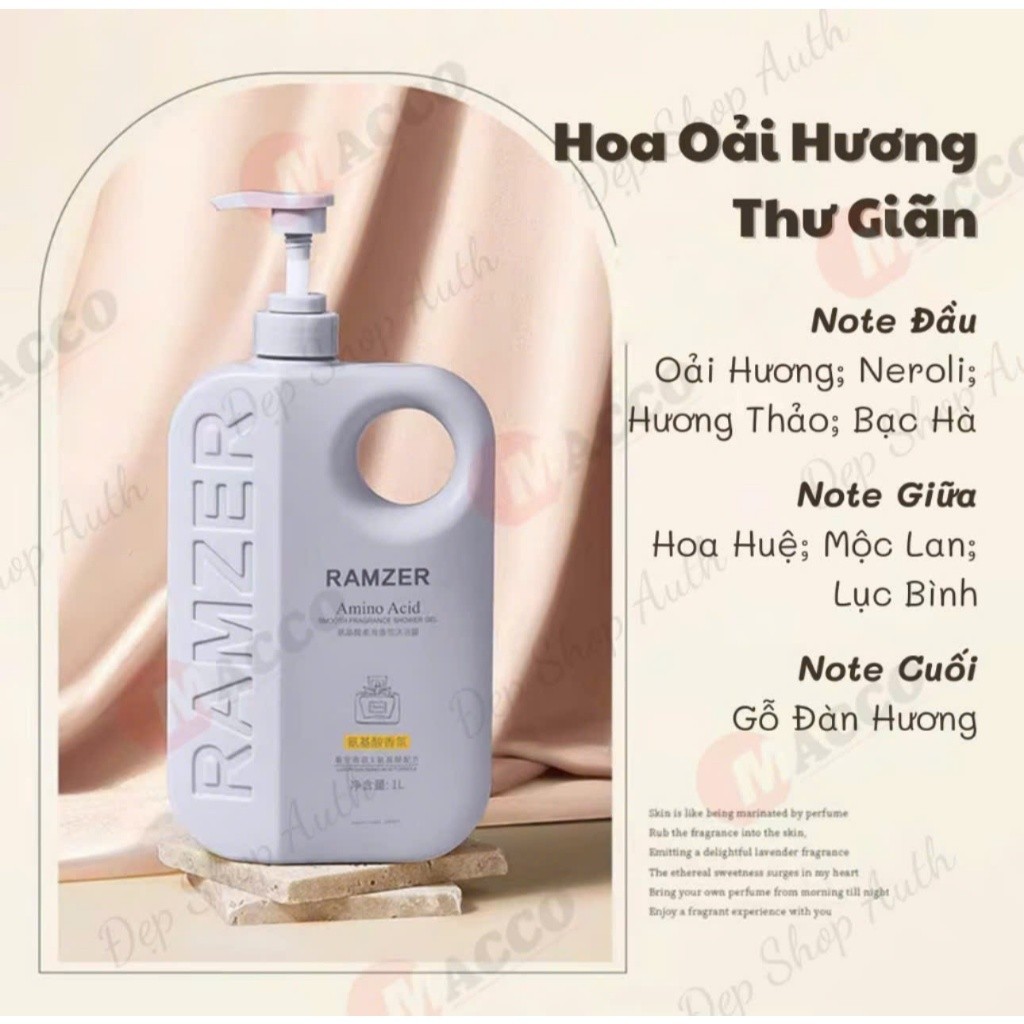 Sữa Tắm Nước Hoa RAMZER 1000ml – Trắng Da, Hương Thơm Quyến Rũ, Lưu Hương Lâu