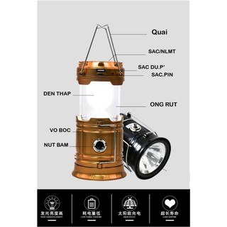 🔥(4 CHỨC NĂNG) Đèn cắm trại tích điện hình đèn dầu sử dụng năng lượng mặt trời 2 chế độ sáng kiêm sạc dự phòng