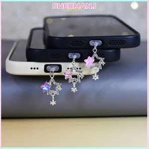 Mặt dây chuyền nút chặn bụi hình ngôi sao kim cương rỗng trang trí cổng sạc điện thoại cho cặp đôi.-SN-SN
