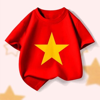 Áo thun ngắn tay bé trai phong cách xe buýt, cờ Việt Nam, đội hình quân đội, mặc ngoài dễ chịu