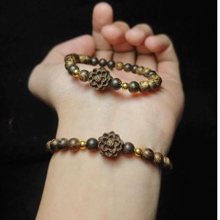 Vòng ĐƠN trầm hương sánh chìm mix Hoa Sen -TRẦM HƯƠNG YÊN LỘC - Tặng kèm hộp gấm nhung