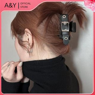 Kẹp tóc cá mập lớnpunk style, da PU, màu trơn thiết kế rỗng dành cho nữ