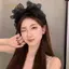 PNPIA- Thời Trang Hàn Quốc Retro Lưới Nơ Lớn Phụ Kiện Tóc Nữ Orility Xù Edge Stylist Phụ Kiện Tóc Vòng