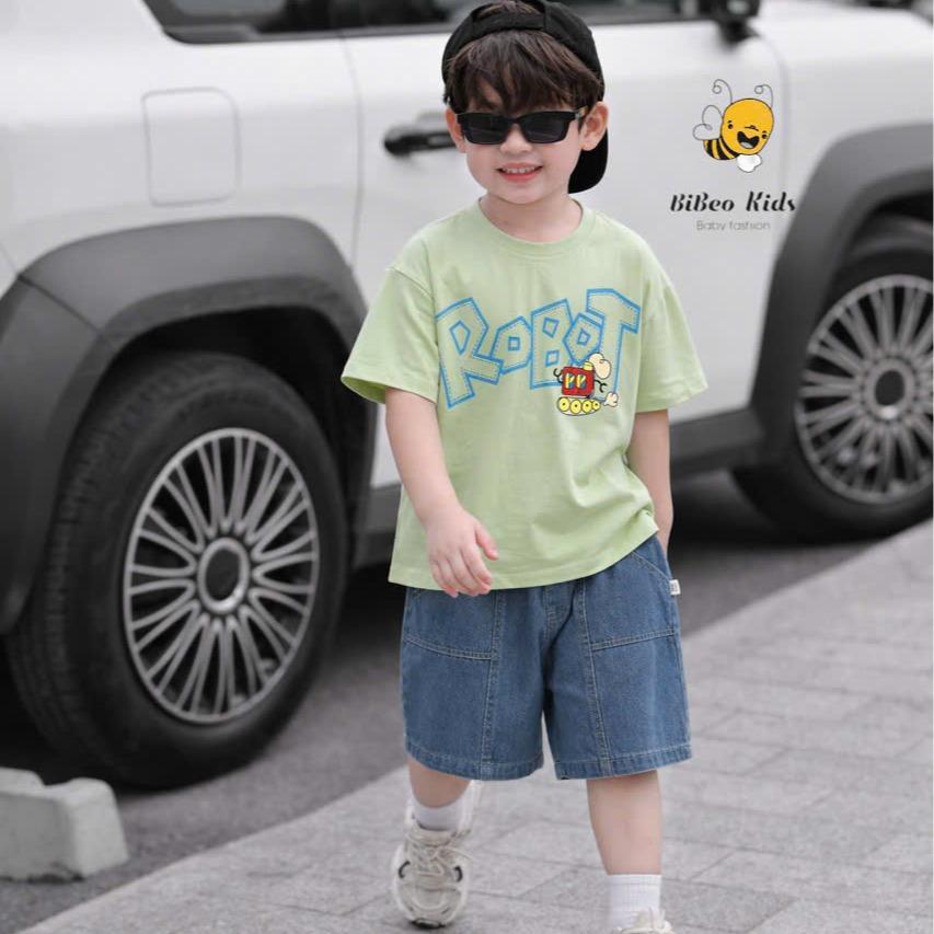 [BiBeo Kids]Bộ quần áo cộc tay ROBOT TINH NGHỊCH quần Bò áo chất COTTON 4 chiều siêu co giãn
