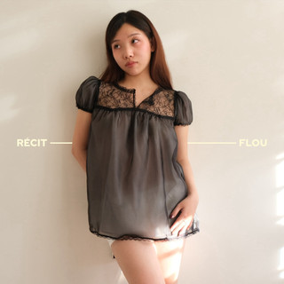 Récit Flou áo baby doll 2 lớp vải tơ phối ren tay phồng mềm mại nữ tính dễ thương - NOIRE TOP