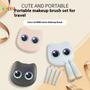 < Honeyba > Bộ 6 Cọ Trang Điểm Du Lịch Mini Có Gương Hộp Bảo Quản Mèo Bộ Cọ Trang Điểm Du Lịch Bột Mỹ Phẩm Blush Trộn Bàn Chải Đẹp