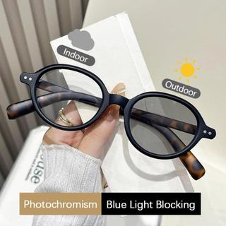 Photochromic Chống Ánh Sáng Xanh Khung Kim Loại Vuông Hình Bầu Dục Kính Dành Cho Nam Nữ Phong Cách Khung Nhỏ Chống Bức Xạ Unisex Kính Mắt Quà Tặng