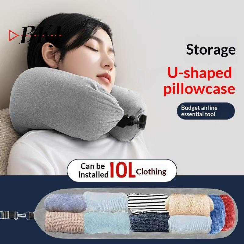 [KJ] Gối du lịch Ne có túi đựng quần áo có thể đổ đầy Vỏ gối hình chữ U Vỏ gối lông cừu pha lê Ne cho du lịch trên máy bay [Mới]