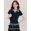 Mùa hè Preppy Phong cách tương phản Kẻ sọc màu kẻ sọc giả hai mảnh cổ áo polo mỏng