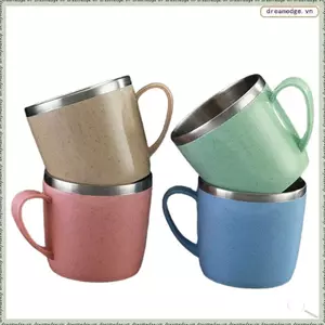 Cốc thép không gỉ chống bỏng hai lớp Tay cầm bằng nhựa Cà phê Sữa Cốc trà Đồ uống Cốc nước