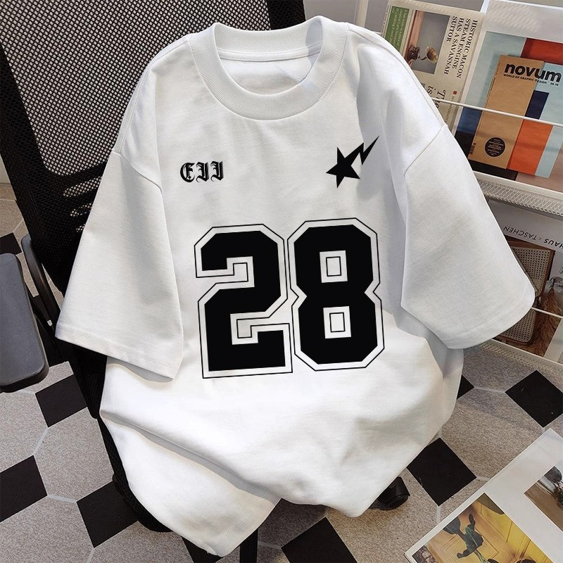（Giao hàng 24h）Angela Áo thun nam nữ form rộng in no.28 Phong cách retro Châu Âu và Châu Mỹ 100% cotton Local Brand