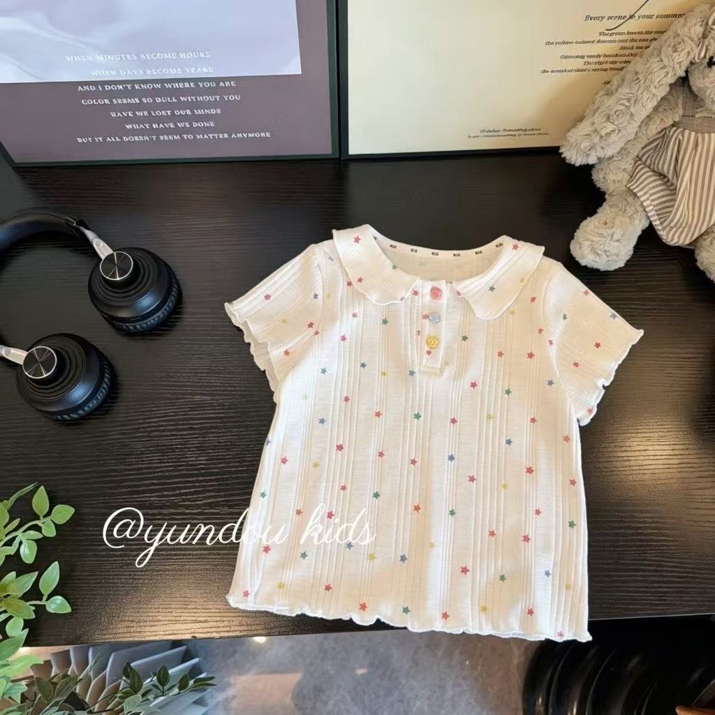 Áo sơ mi Cotton thoáng khí cho bé gái Áo thun ngắn tay mỏng mùa hè 80-150 Size WOTL