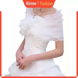 KIN Trắng Thanh Lịch Hoa Nhiều Lớp Vải Tuyn Khăn Choàng Cưới Quấn Cô Dâu Voan Ngắn C